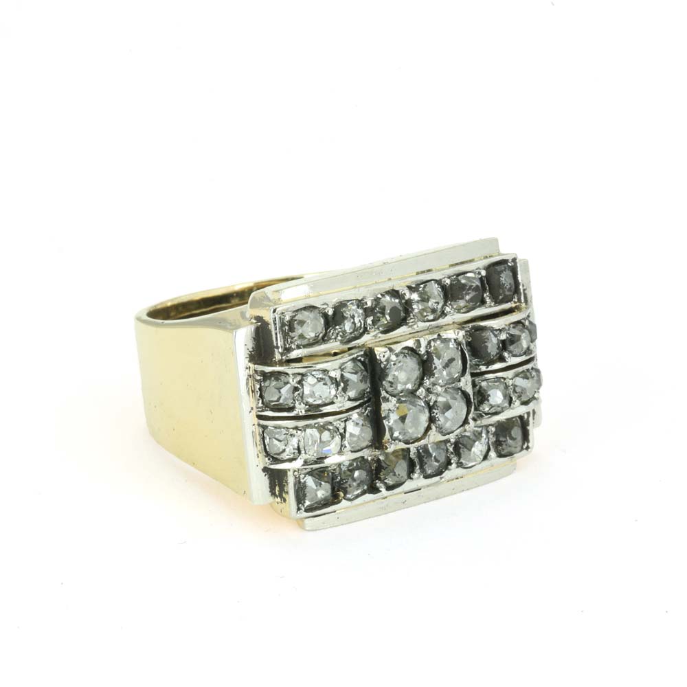 Bague "Tank" en Or jaune 18k avec Diamants