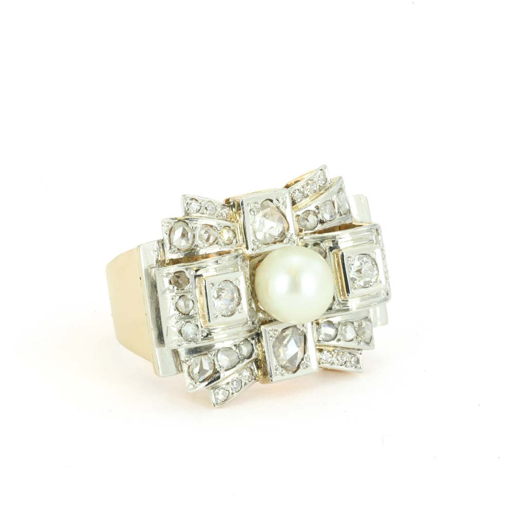 Bague "Tank" en Or jaune et blanc 18k avec Diamants