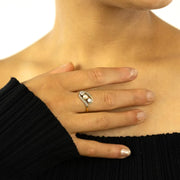 Bague "Toi & Moi" en or jaune 18k avec Perle et Diamants