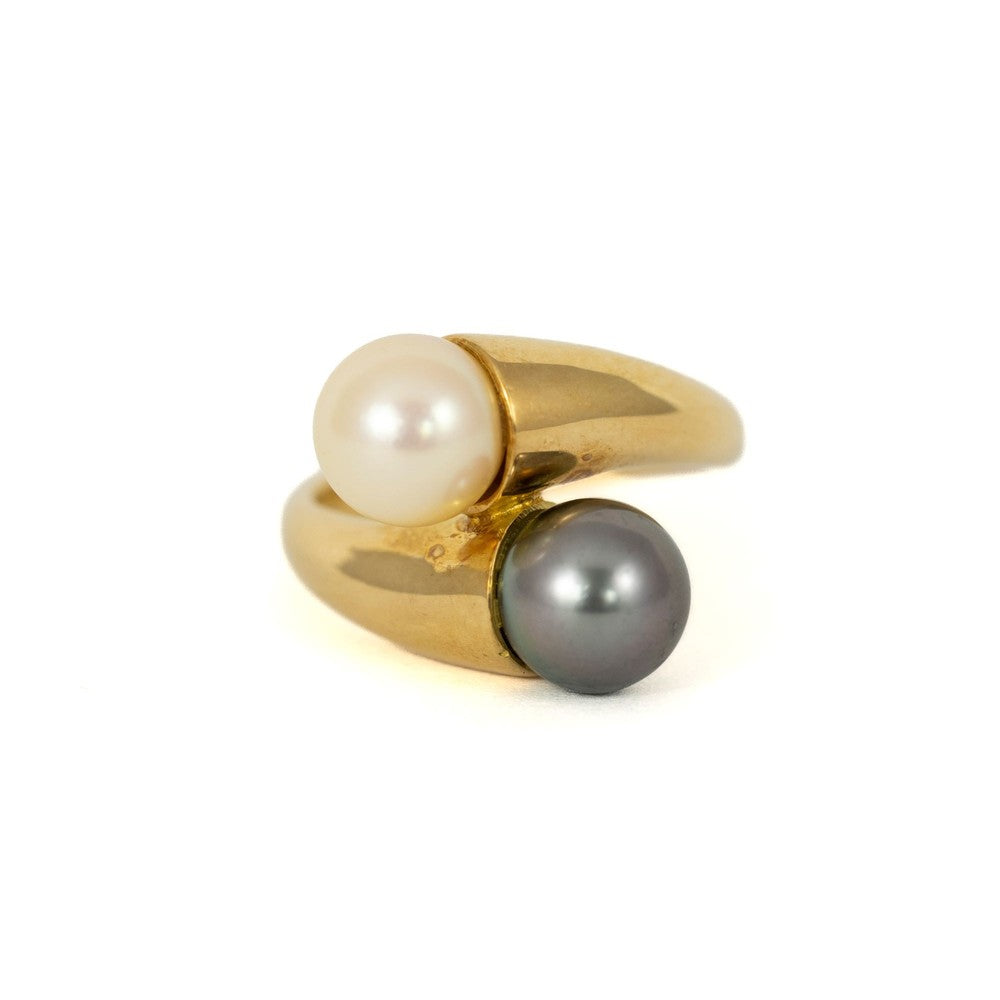 Bague "Toi & Moi" en or jaune 18k avec Perles
