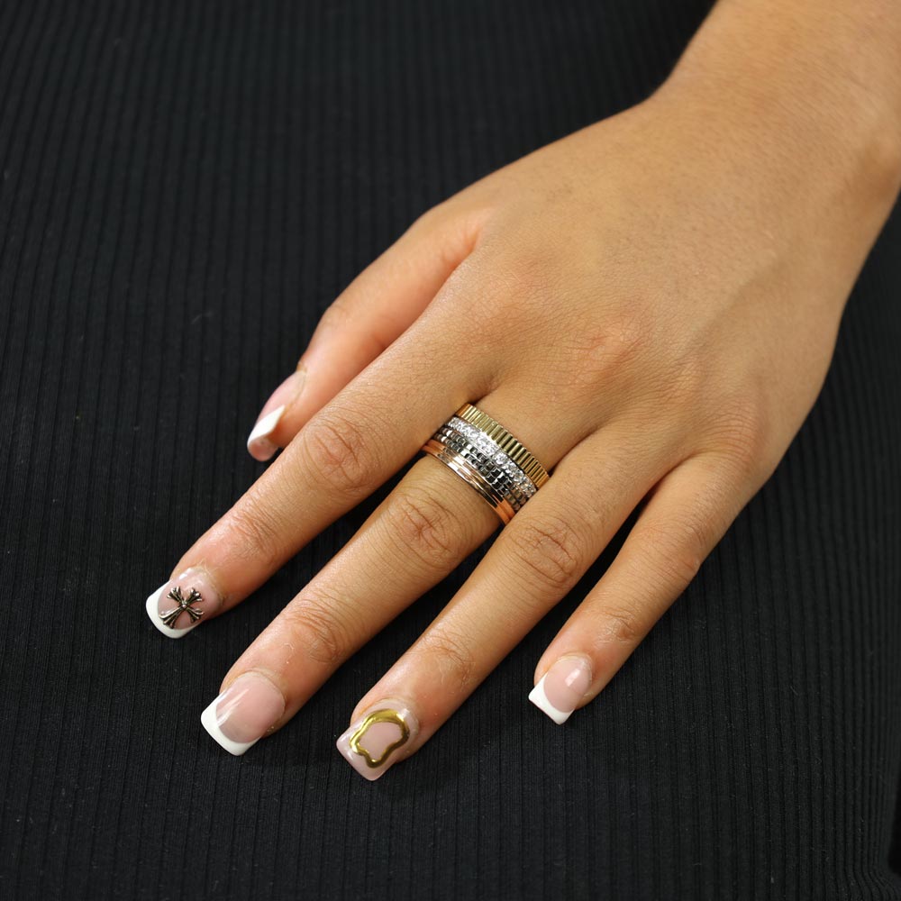 18k Tri-Color Gold Ring (White, Rose, and Yellow) with Zirconia