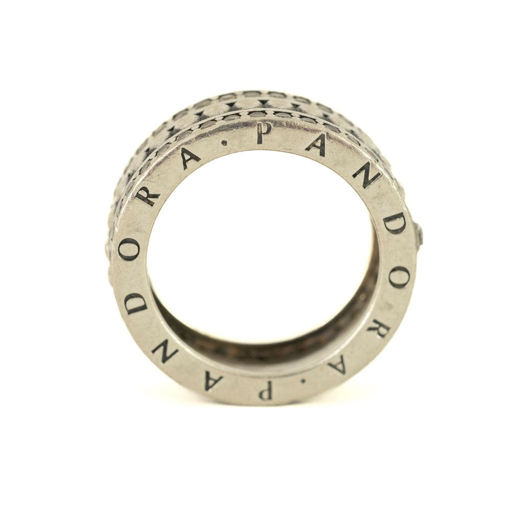 Bague Pandora en Argent - Motifs "Triple bande pavée et billes"