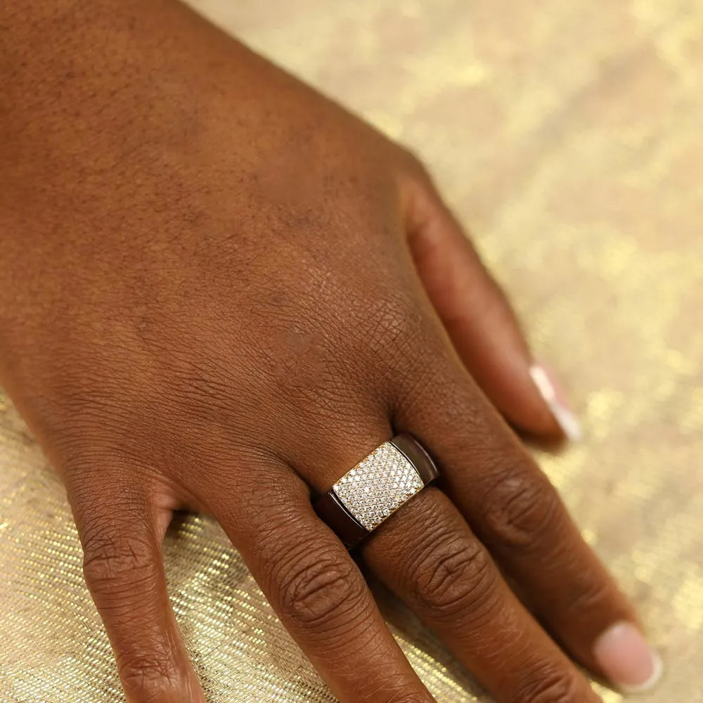 Bague céramique et Or jaune 18k avec Diamants