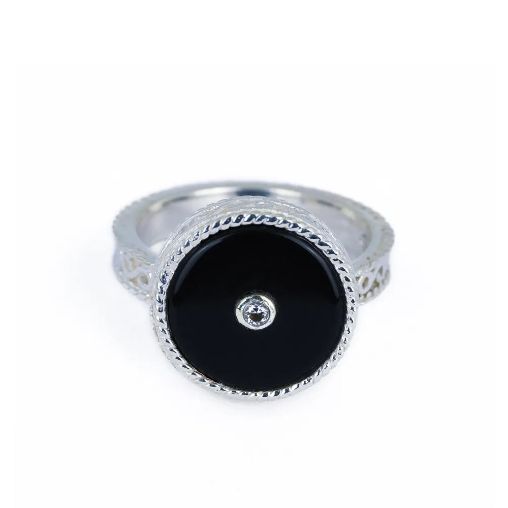Silver Ring - "Arabesque" Design with Onyx