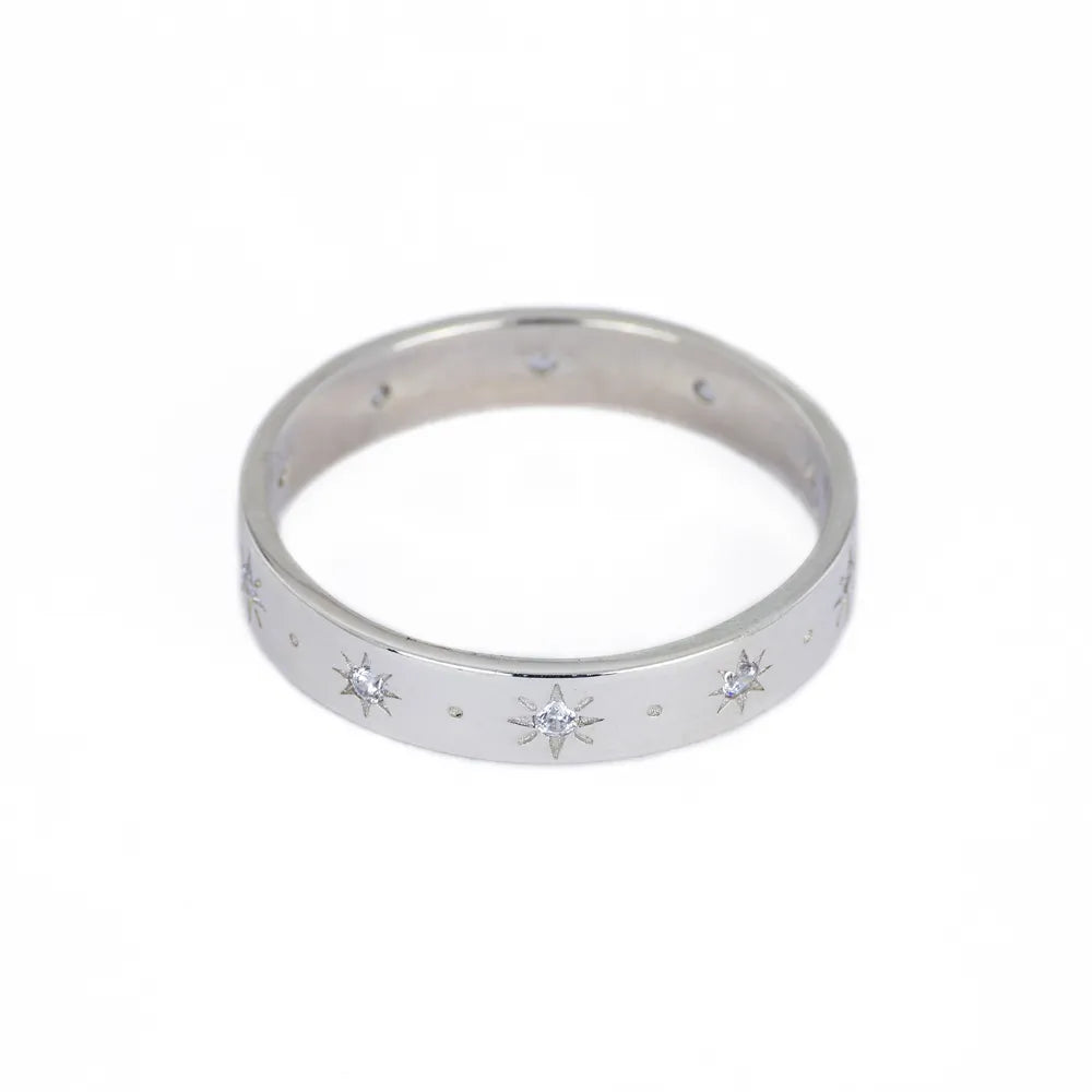 Bague en Argent - Section plate "Etoile" avec Zirconiums