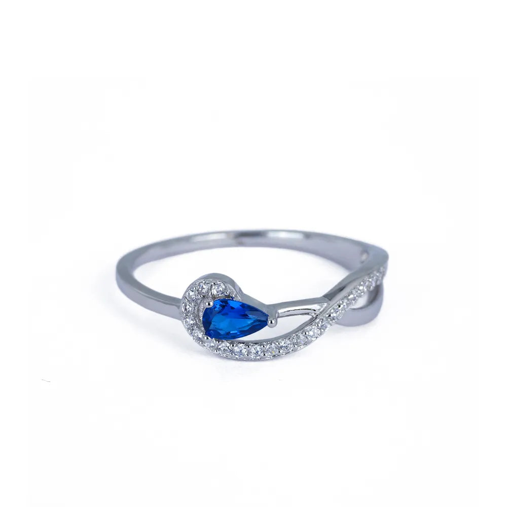 Silver Ring - "Pear" cut glass - Size 54