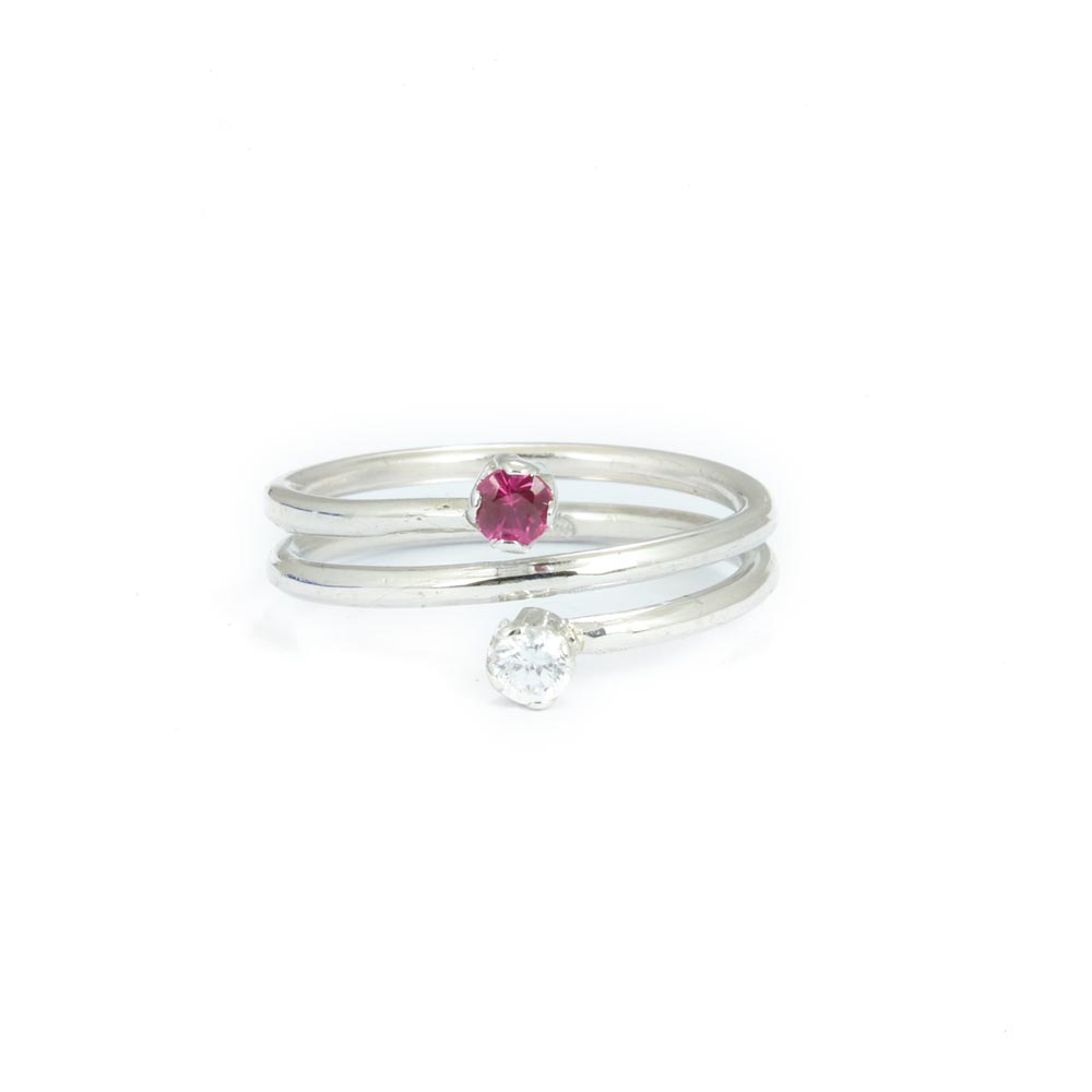 Bague en Argent avec Rubis Synthétique et Zirconium - Création Marchand d'Or