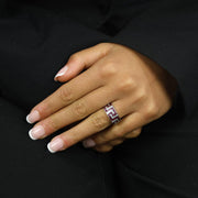 Bague en Or blanc 14k avec Rubis synthetique et Zirconiums