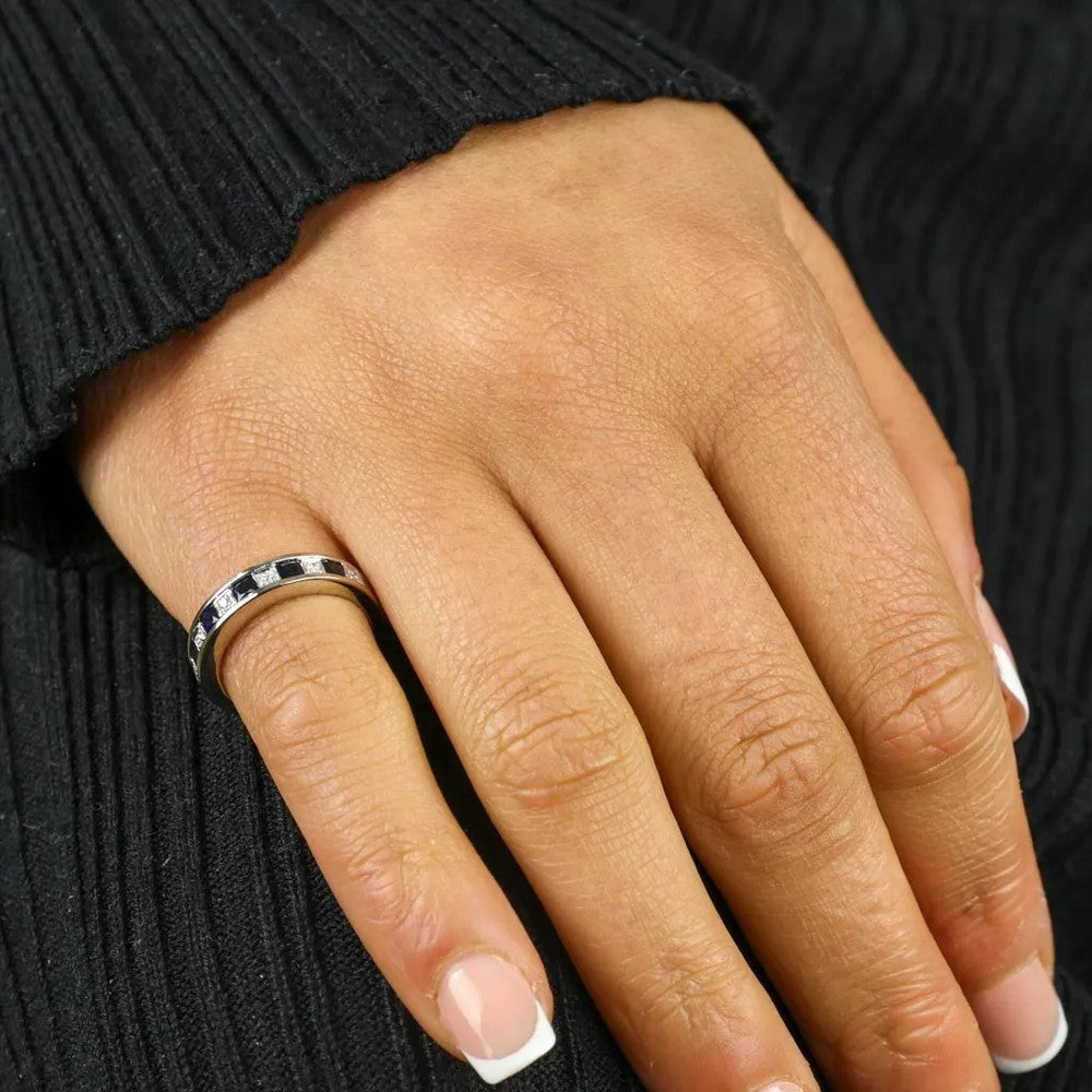 Bague en Or blanc 14k avec Saphirs et Diamants