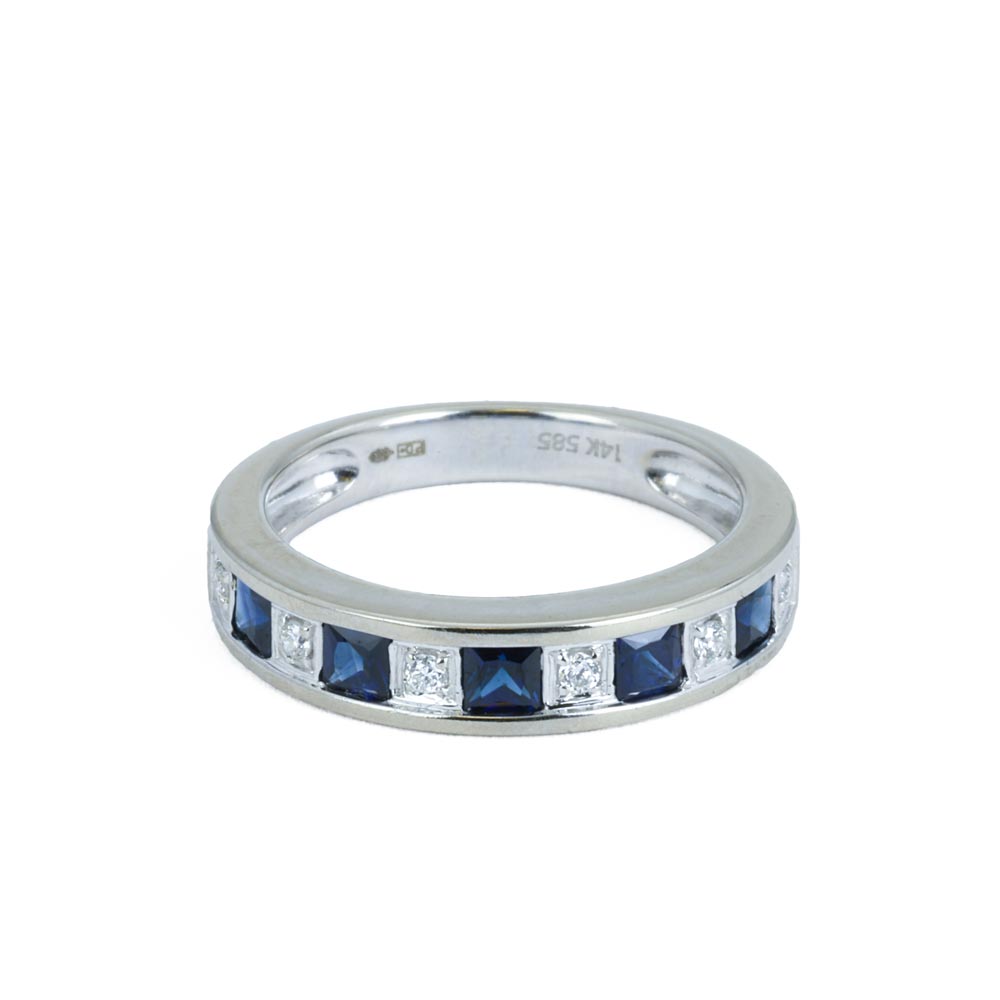 Bague en Or blanc 14k avec Saphirs et Diamants
