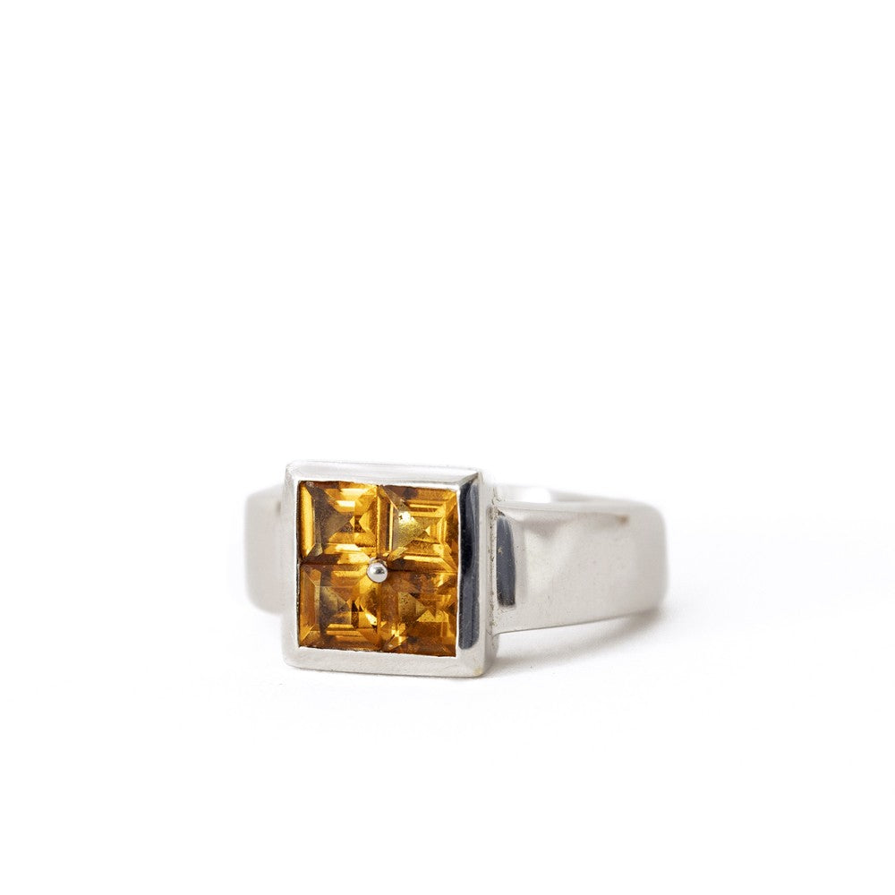 Bague en Or blanc 18k avec Citrines