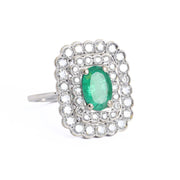 Bague en Or blanc 18k avec Emeraude et Diamants