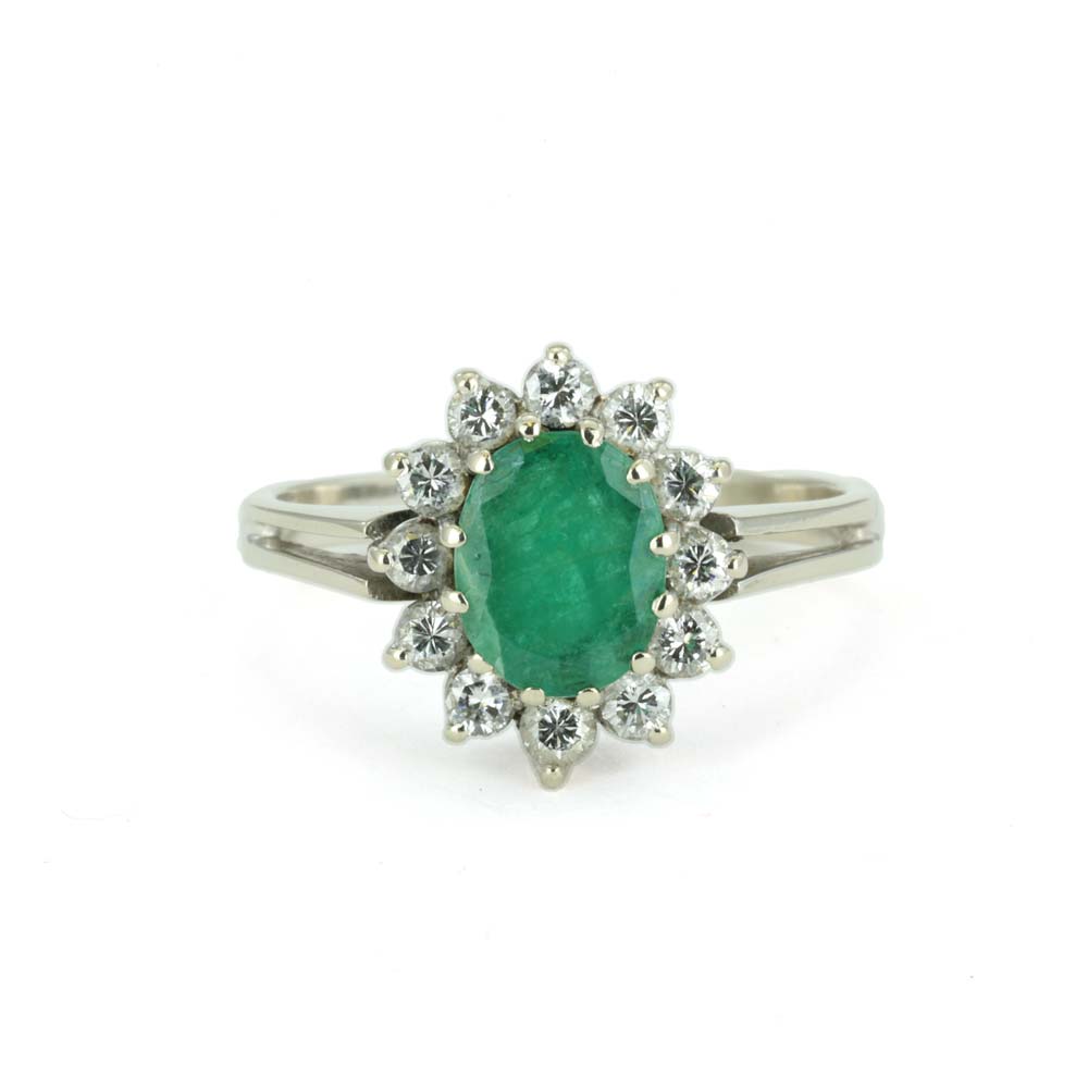 Bague en Or blanc 18k avec Emeraude et Diamants