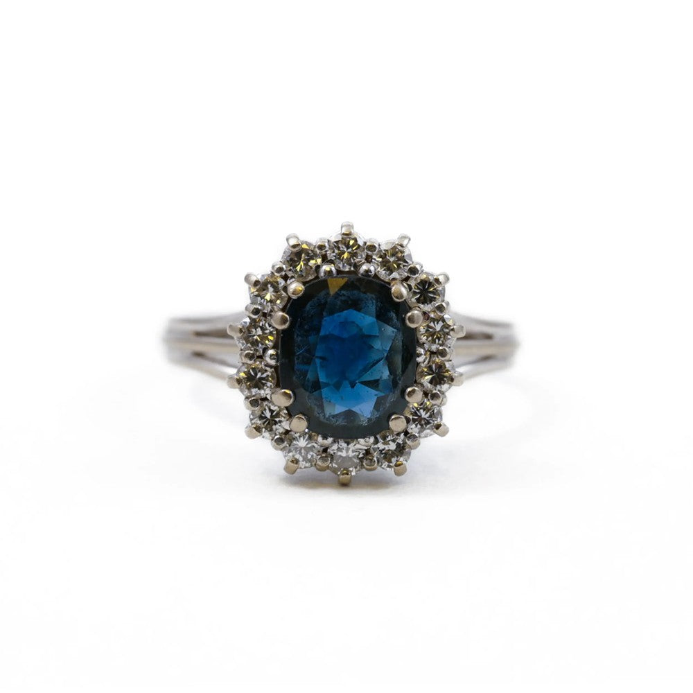 Bague en Or blanc 18k avec Saphir et Diamants