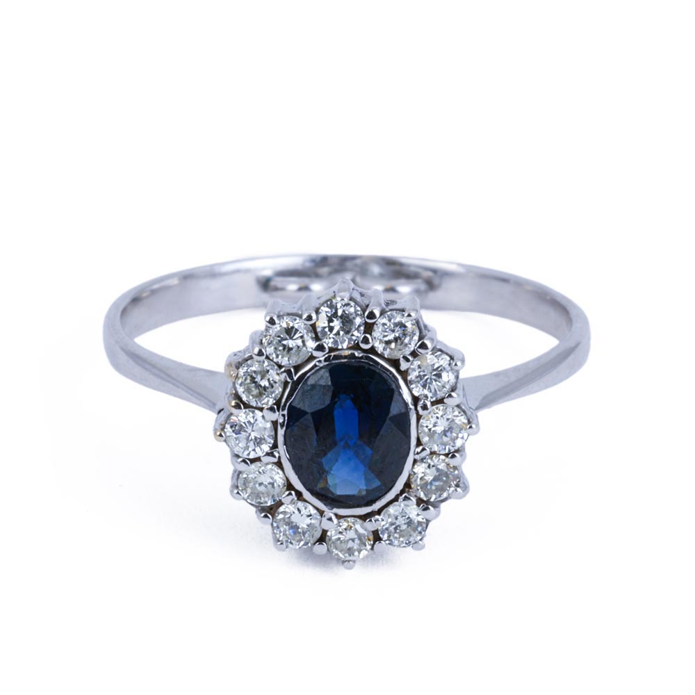 Bague en Or blanc 18k avec Saphir et Diamants