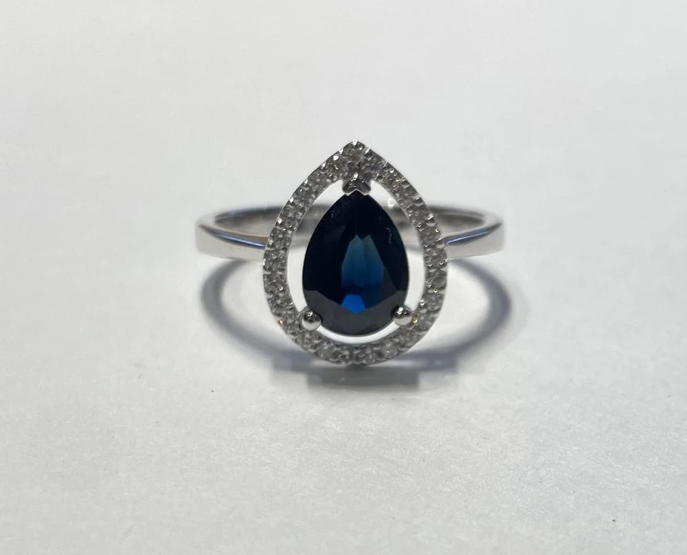 Bague en Or blanc 18k avec Saphir et Diamants