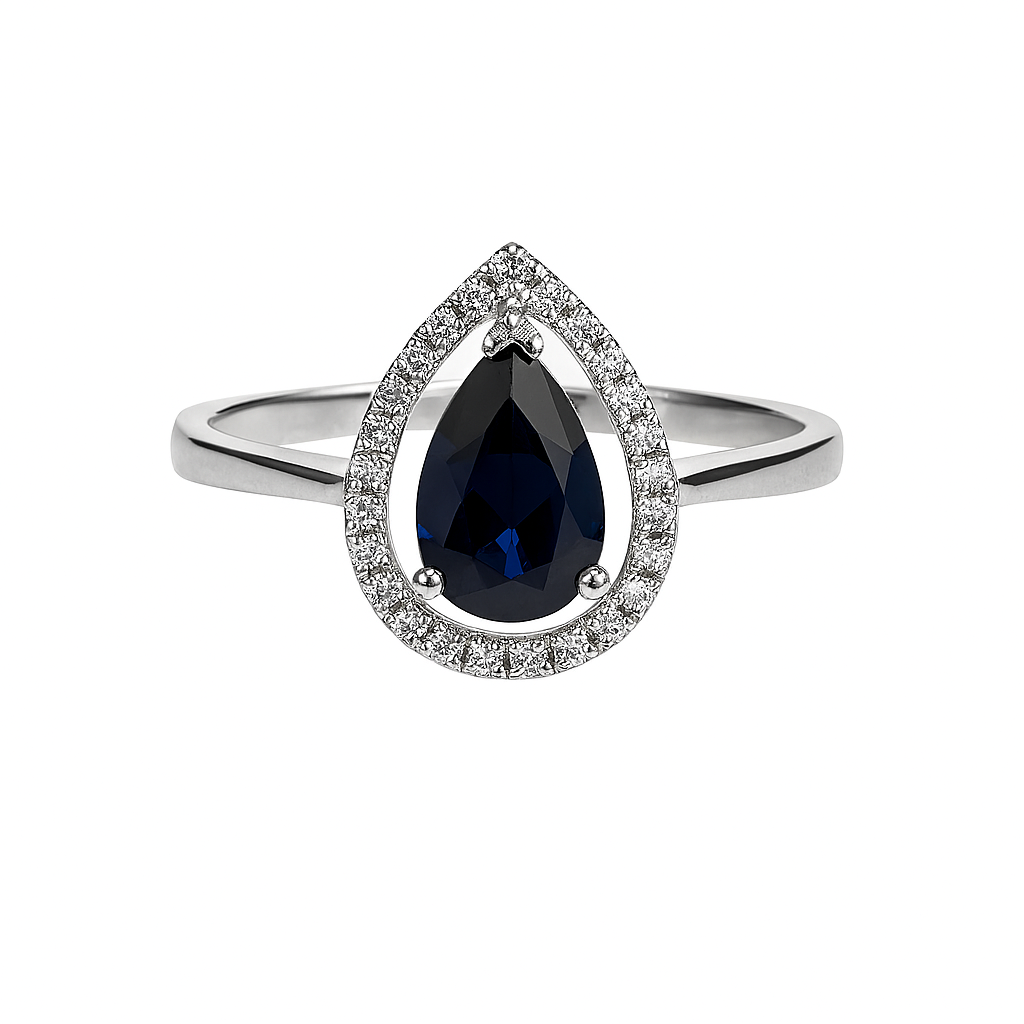 Bague en Or blanc 18k avec Saphir et Diamants