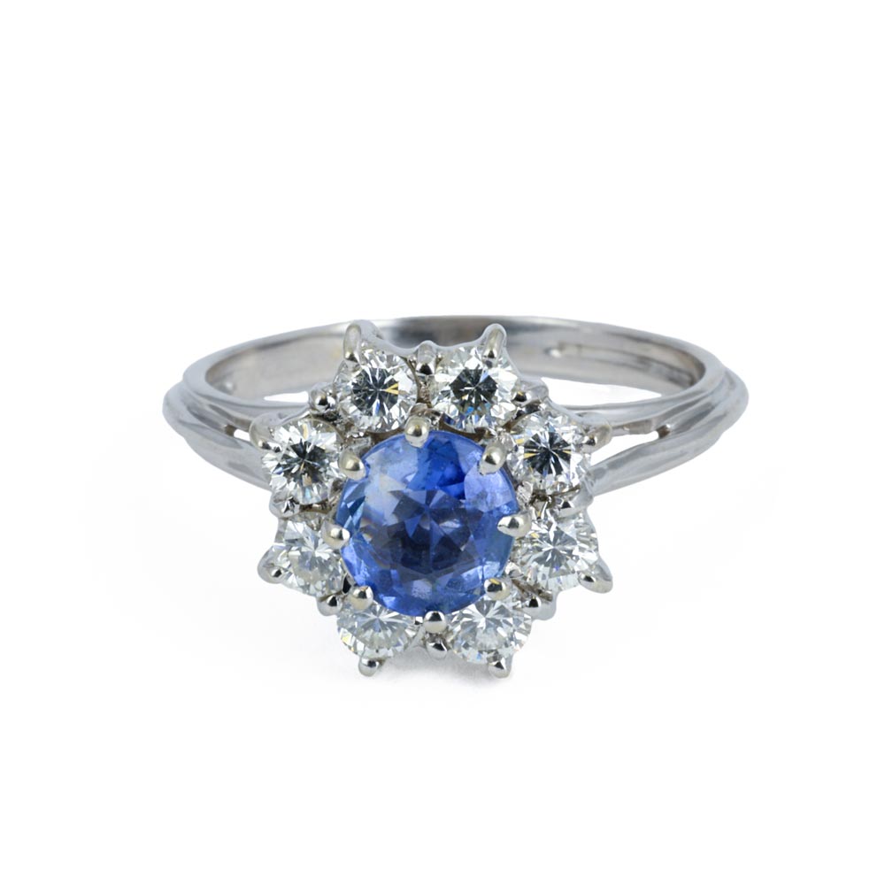 Bague en Or blanc 18k avec Saphir et Diamants