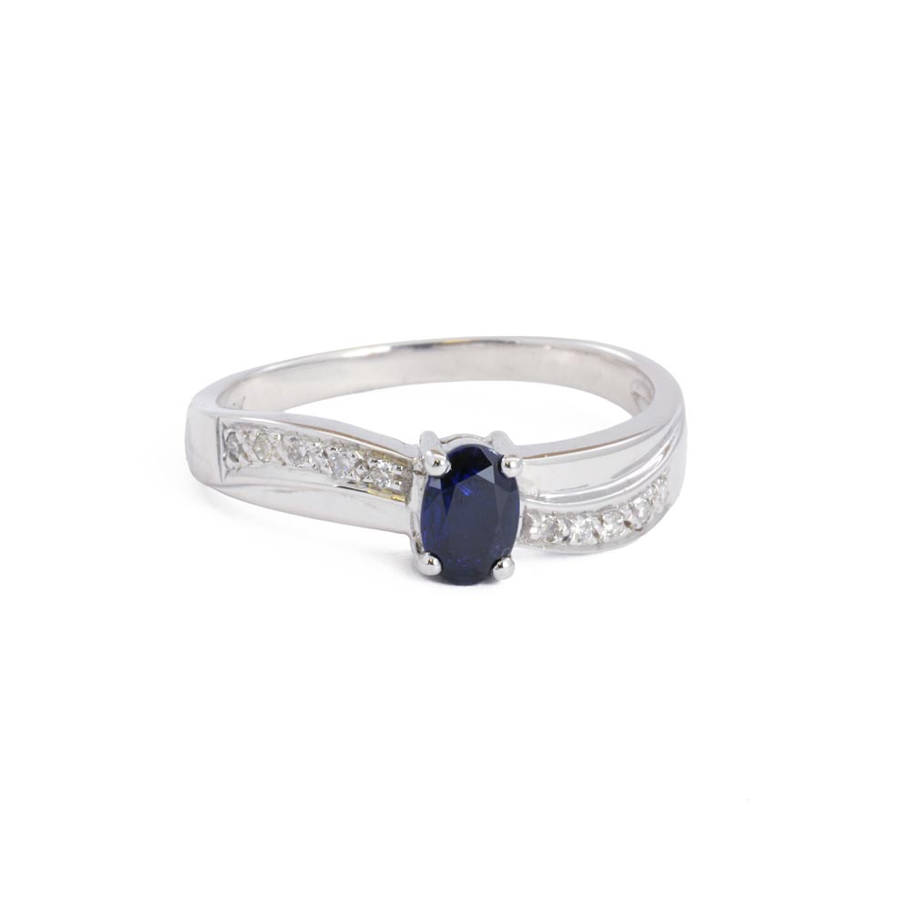 Bague en Or blanc 18k avec Saphir et Zirconiums
