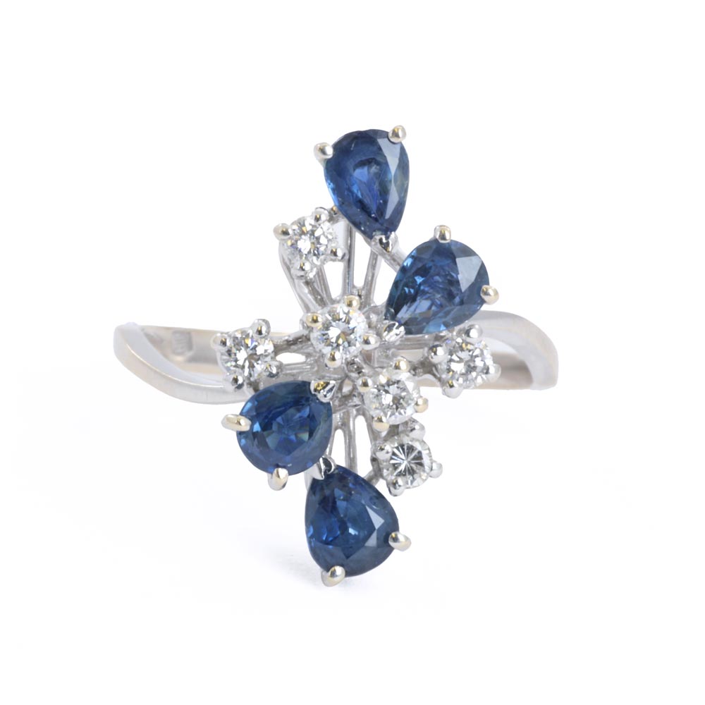 Bague en Or blanc 18k avec Saphirs et Diamants