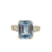 Bague en Or blanc 18k avec Spinelle synthétique et Moissanites