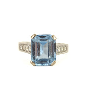 Bague en Or blanc 18k avec Spinelle synthétique et Moissanites
