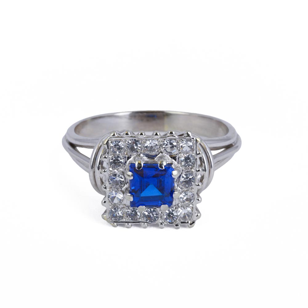 Bague en Or blanc 18k avec Verre taillé et Zirconiums