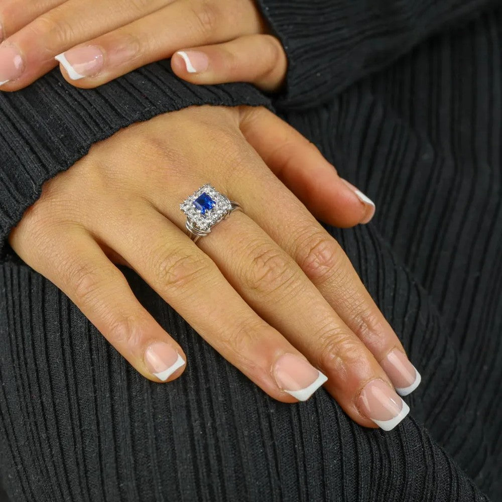 Bague en Or blanc 18k avec Verre taillé et Zirconiums