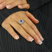 Bague en Or blanc 18k avec Verre taillé et Zirconiums