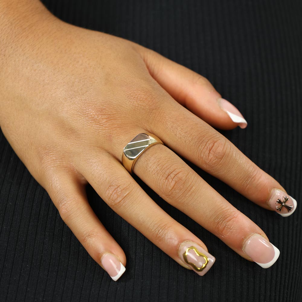 Bague en Or blanc, rose et jaune 14k - Type "Chevalière"
