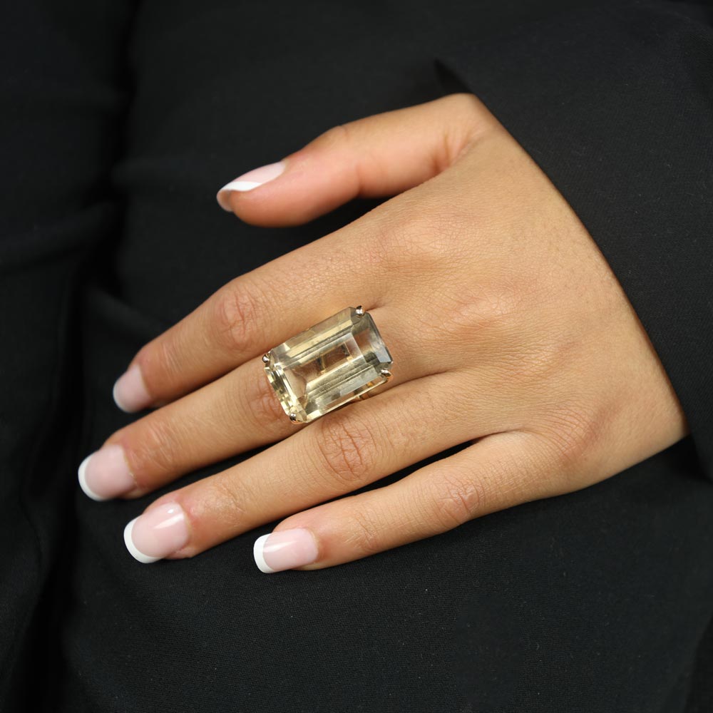 Bague en Or jaune 14K avec Quartz Fumé