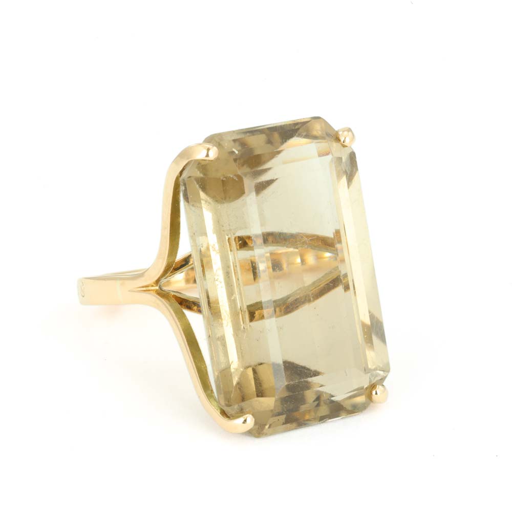 Bague en Or jaune 14K avec Quartz Fumé