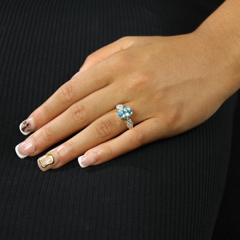 Bague en Or jaune 14k avec Topaze et Zirconiums