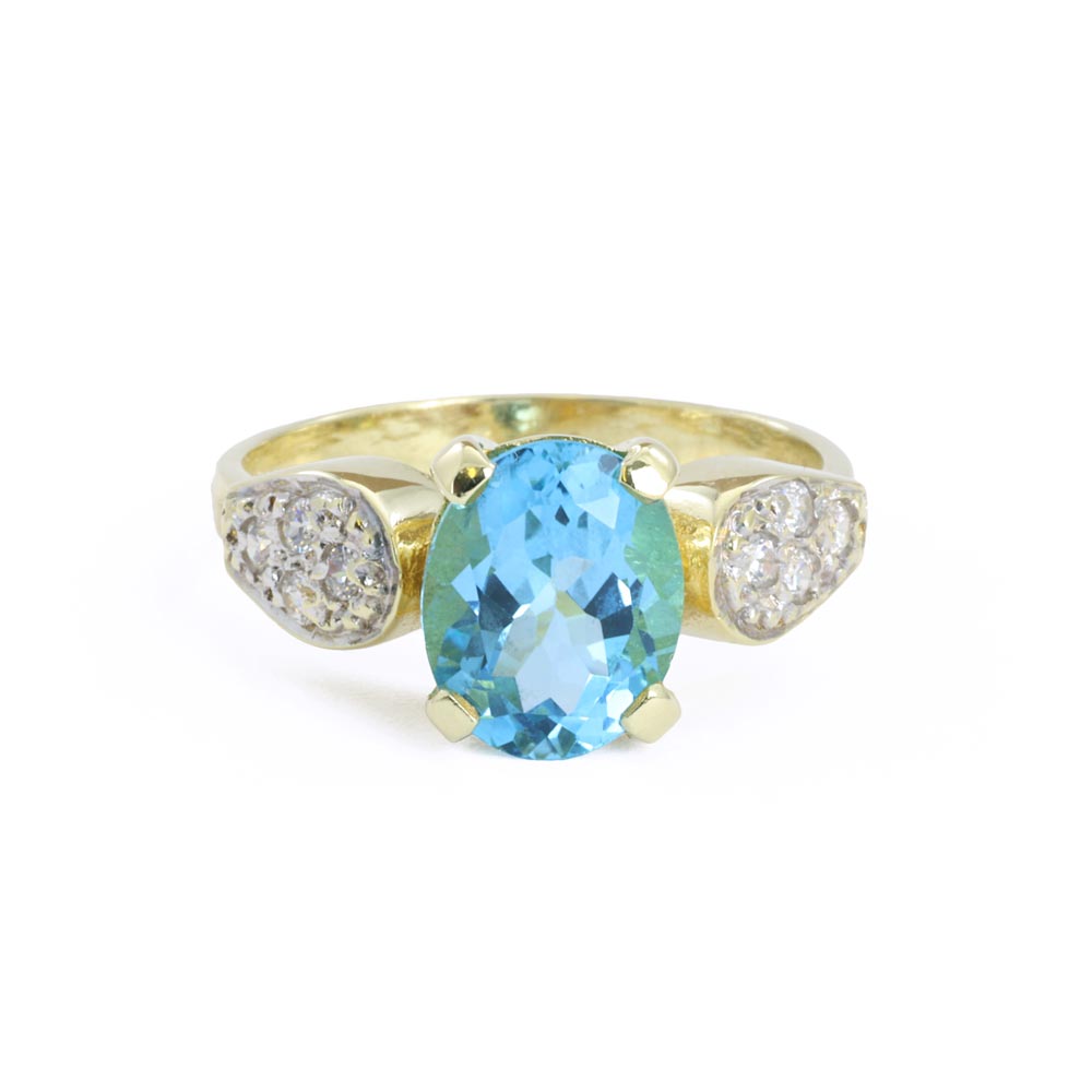 Bague en Or jaune 14k avec Topaze et Zirconiums