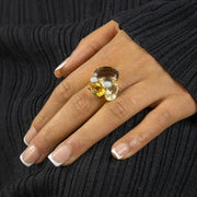 Bague en Or jaune 18k avec Citrines, Quartz fumé et Diamants