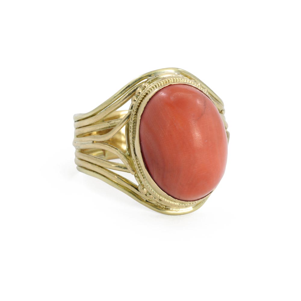 Bague en Or jaune 18k avec Corail