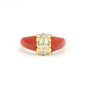 Bague en Or jaune 18k avec Corail et Diamants
