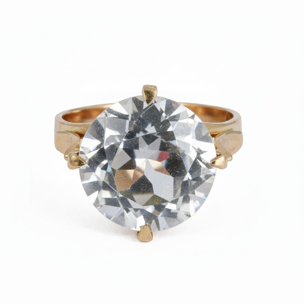 Bague en Or jaune 18k avec Cristal de roche (Quartz)