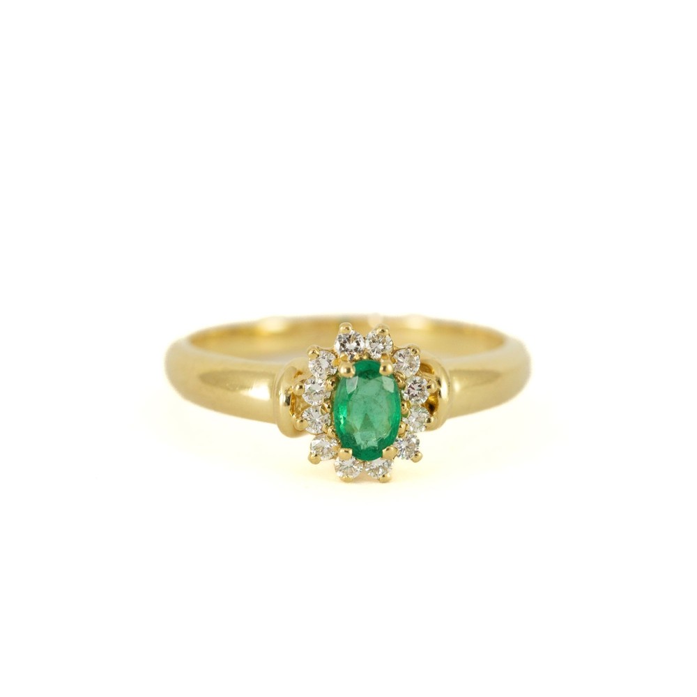 Bague en Or jaune 18k avec Emeraude et Diamants