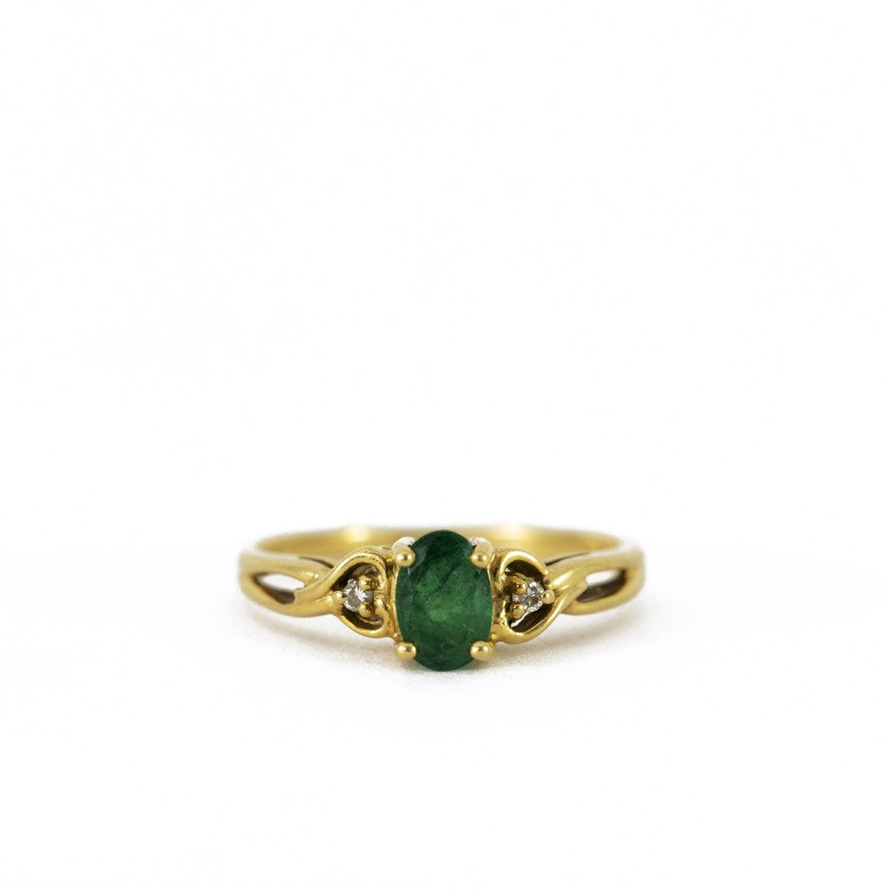 Bague en Or jaune 18k avec Emeraude et Diamants