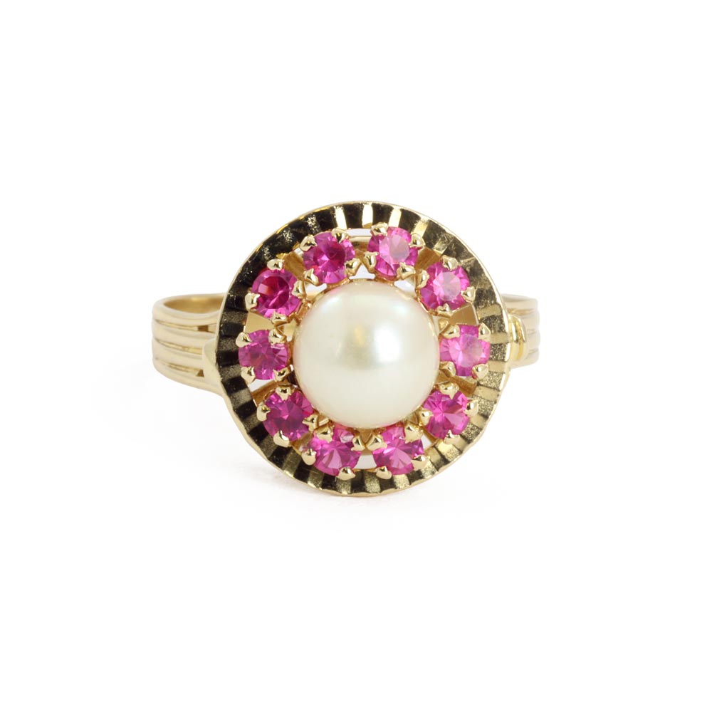 Bague en Or jaune 18k avec Perle et Rubis