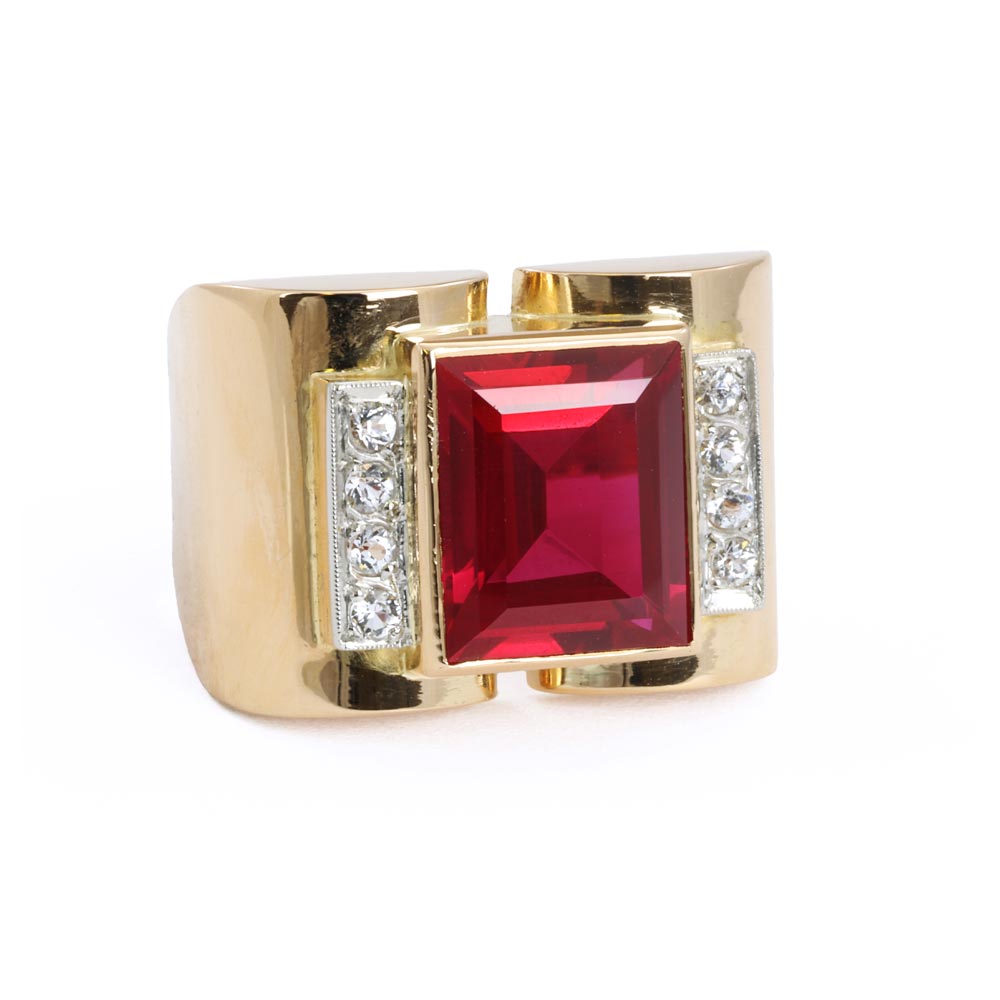 Bague en Or jaune 18k avec Rubis synthétique