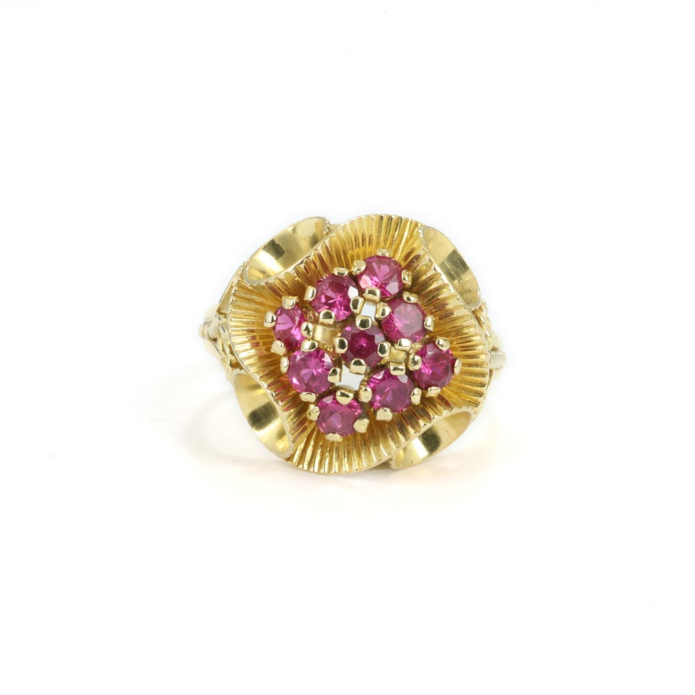 Bague en Or jaune 18k avec Rubis synthétiques