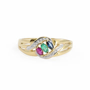 18k Yellow Gold Ring with Ruby, Sapphire, and Emerald