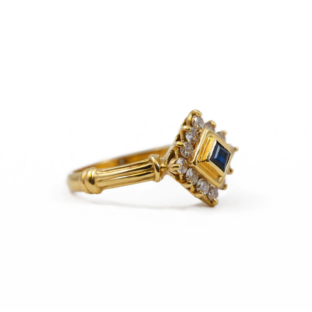 Bague en Or jaune 18k avec Saphir et Diamants