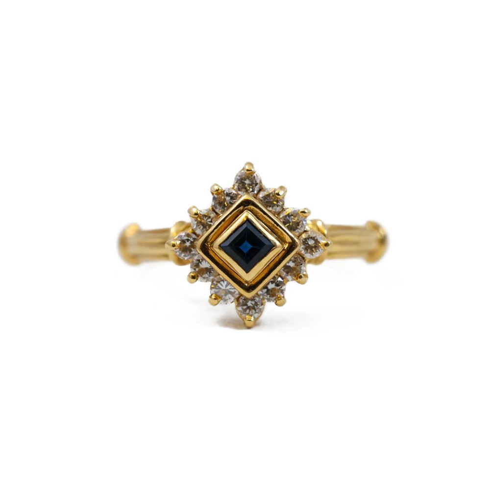 Bague en Or jaune 18k avec Saphir et Diamants