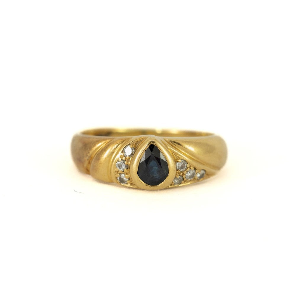 Bague en Or jaune 18k avec Saphir et Diamants