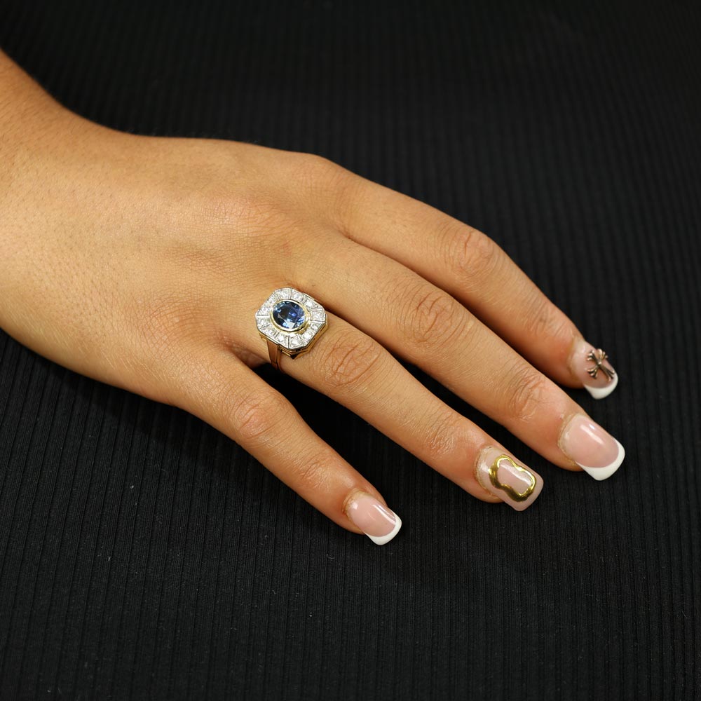 Bague en Or jaune 18k avec Saphir et Diamants