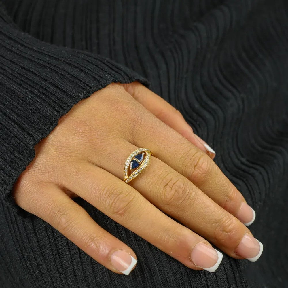 Bague en Or jaune 18k avec Saphir et Diamants