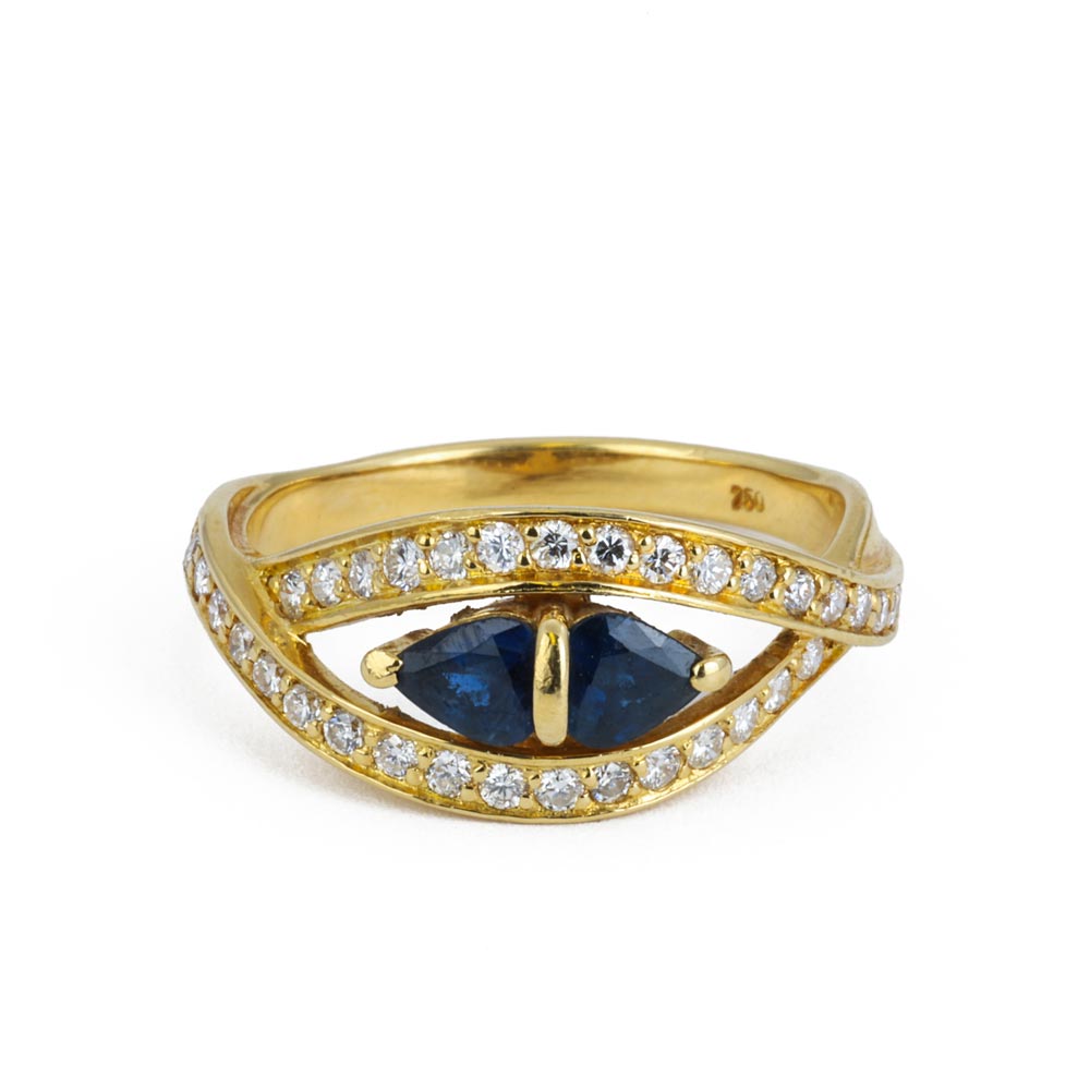 Bague en Or jaune 18k avec Saphir et Diamants